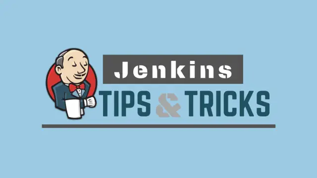 Jenkins Tips & Tricks: postać z logo Jenkinsa podaje tacę z napisem "Tips & Tricks".
