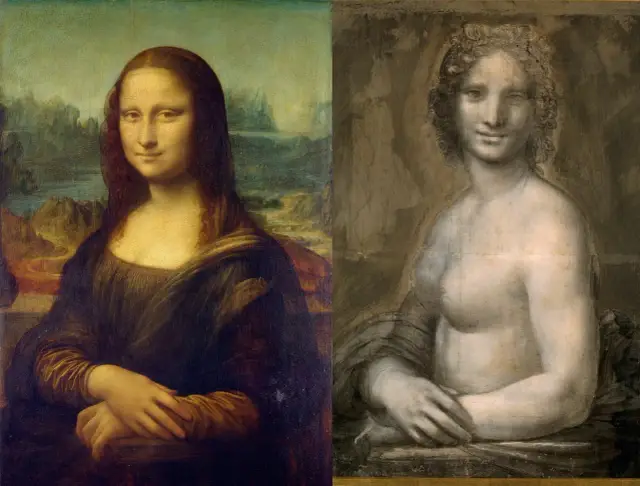 Obok słynnej Mony Lisy, dzieła Leonarda da Vinci, szkic przedstawiający nagą kobietę.