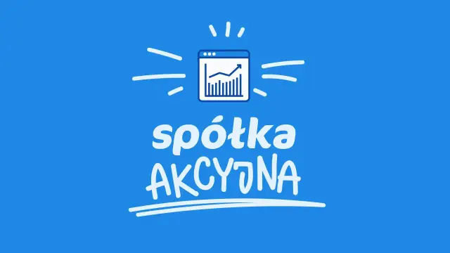 Wykres wzrostu na ekranie komputera, nad napisem "spółka akcyjna".