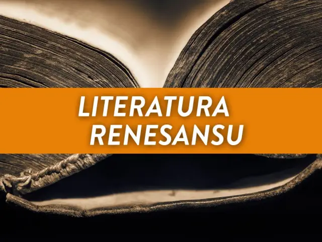 Stary, otwarty księgozbiór, z widocznym napisem "LITERATURA RENESANSU".