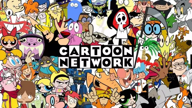Kolorowy kolaż postaci z bajek Cartoon Network: Atomówki, Krowa i Kurczak, Johnny Bravo, Dexter, Ed, Edd n Eddy, Koks, Mroczne przygody Billy'ego i Mandy, Tom i Jerry, Scooby-Doo i inni.