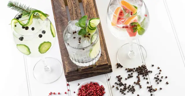 Trzy orzeźwiające drinki z ginem, ozdobione ogórkiem, miętą i owocami. Zobacz, jak smakuje gin!