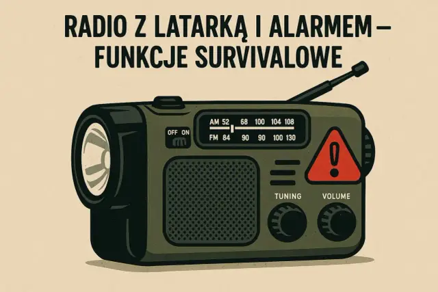 Zielone radio survivalowe z latarką, alarmem i pokrętłami strojenia i głośności. Idealne na wypadek awarii.