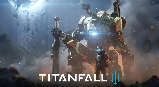 Pilot i jego potężny Titan gotowi do walki w świecie Titanfall 3.