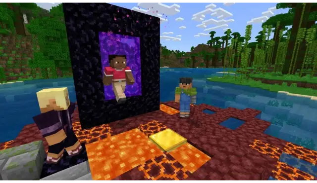 Postacie w Minecrafcie przy portalu do Netheru. Czy to zapowiedź, jaka jest najnowsza wersja Minecraft?