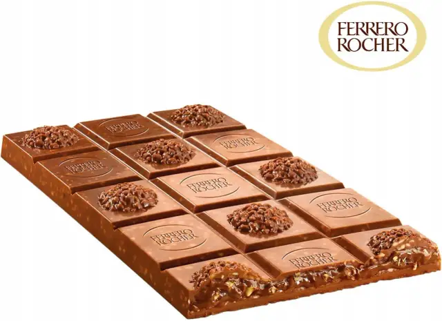 Czekolada Ferrero Rocher w tabliczce, z orzechami i kremem. Zastanawiasz się nad ferrero rocher kcal?