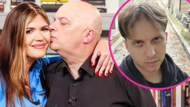 Renata Skiba i jej wiek w centrum uwagi. Obok niej mężczyzna całuje ją w policzek, a w tle młody mężczyzna.