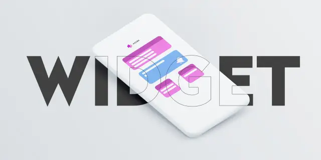 Nowoczesny widżet na telefonie z powiadomieniami w kolorach różowym i niebieskim.