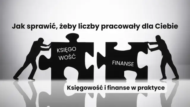Dwie sylwetki łączą elementy układanki: "Księgowość" i "Finanse". To klucz do efektywnej rachunkowości zarządczej.