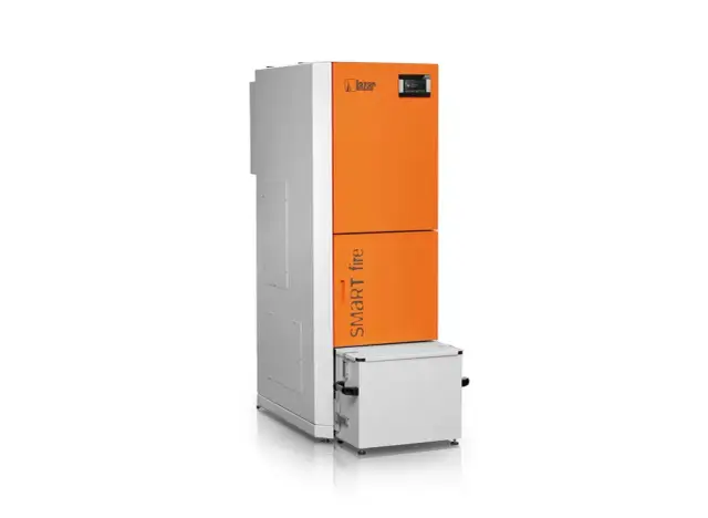 Nowoczesny piec Lazar Smart Fire w kolorze pomarańczowo-białym. Dowiedz się, jak włączyć piec Lazar.