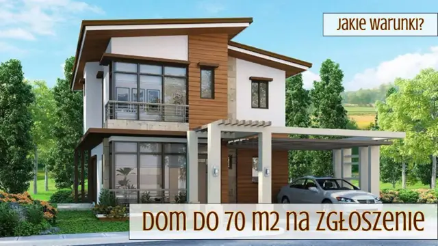 Nowoczesny dom z drewna i białego tynku, zadaszenie na samochód. Czy na działce rekreacyjnej można postawić domek?