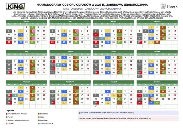 Harmonogram odbioru odpadów w Słupsku na 2026 r. dla zabudowy jednorodzinnej. Sprawdź najbliższe pochówki Słupsk i daty odbioru śmieci.