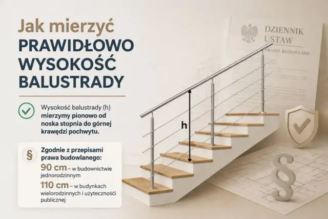 Jak prawidłowo mierzyć wysokość balustrady schodowej. Wymiary zgodne z prawem budowlanym.