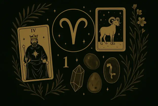 Symbol Barana, karty Tarota i kryształy. 28 marca znak zodiaku.