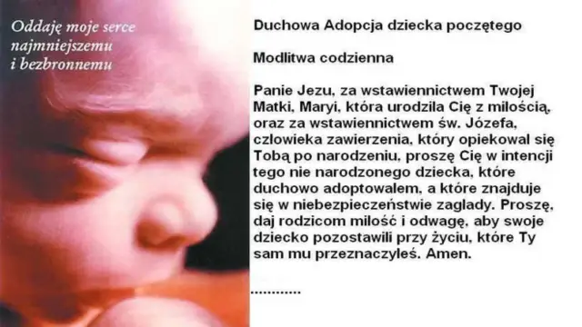 Modlitwa duchowej adopcji nienarodzonego dziecka. Obraz przedstawia twarz niemowlęcia.