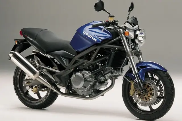 Niebieski motocykl Cagiva Raptor, gotowy do jazdy po A2.