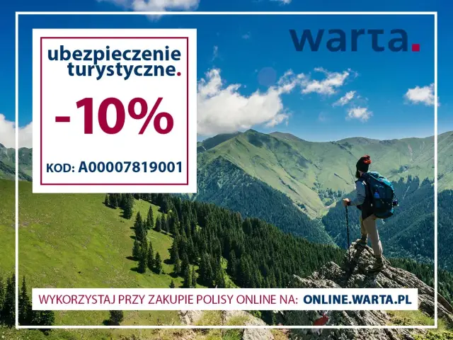 Warta oferuje ubezpieczenie turystyczne z rabatem 10%. Kod: A00007819001. Kup online na online.warta.pl.
