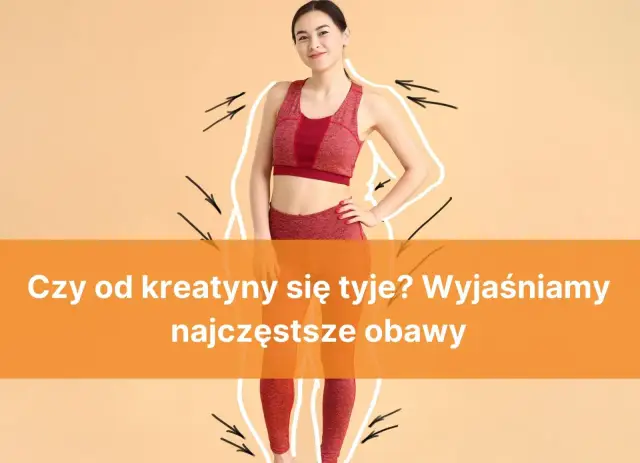 Kobieta w stroju sportowym, obrys jej sylwetki z zaznaczonymi strzałkami. Czy kreatyna a odchudzanie to dobry duet? Wyjaśniamy obawy.