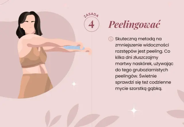 Kobieta wykonuje peeling, co jest skuteczną metodą na zmniejszenie widoczności rozstępów.