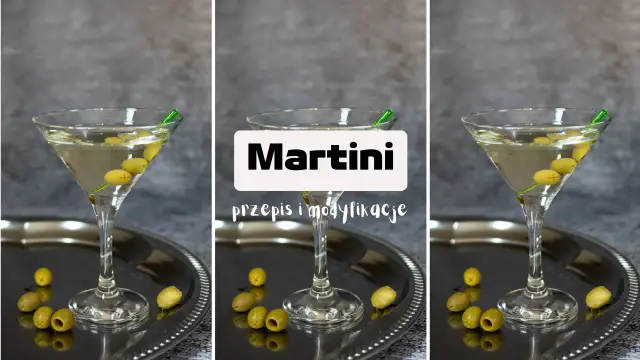 Schłodzony gin w zamrażarce to klucz do idealnego martini. Elegancki kieliszek z oliwkami na tacy.
