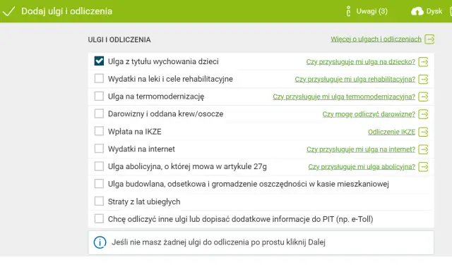 Wybierz, co mozna odliczyc w PIT: ulgę na dziecko, wydatki na leki, termomodernizację, darowizny, IKZE, internet, ulgę abolicyjną i inne.