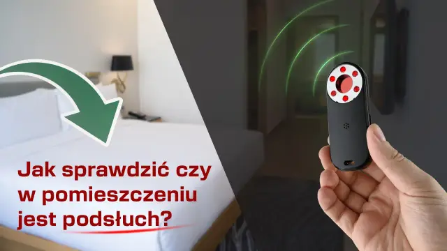 Detektor podsłuchów w dłoni, gotowy do sprawdzenia, czy w pokoju hotelowym nie ma ukrytych urządzeń.