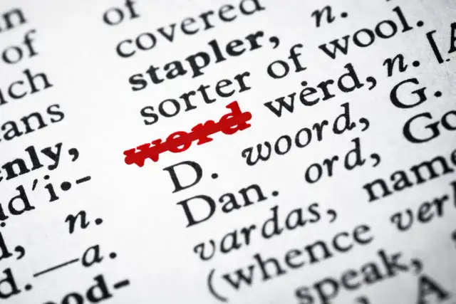 Słowo "word" podkreślone na czerwono w słowniku. To twardy enter do świata znaczeń.