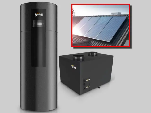Piec Ferroli jak ustawić? Zobacz schemat instalacji z modułem solarnym na dachu.