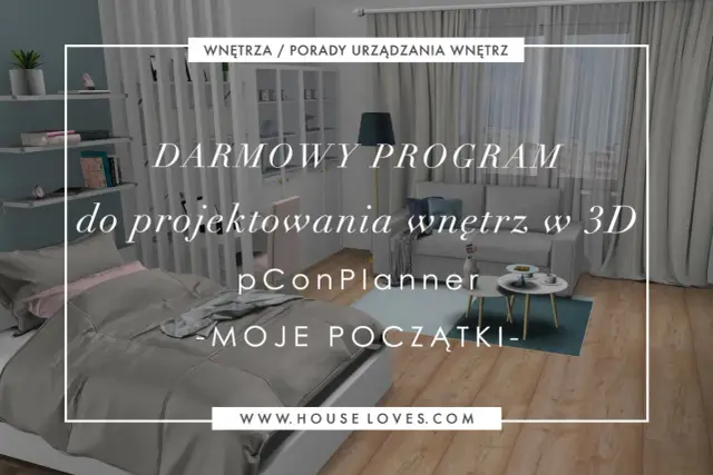 Darmowy program do projektowania wnętrz w 3D - pConPlanner. Wizualizacja sypialni i salonu.