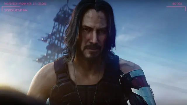 Johnny Silverhand z gry Cyberpunk 2077, polskiej gry, w której walczy o przetrwanie w dystopijnym świecie.