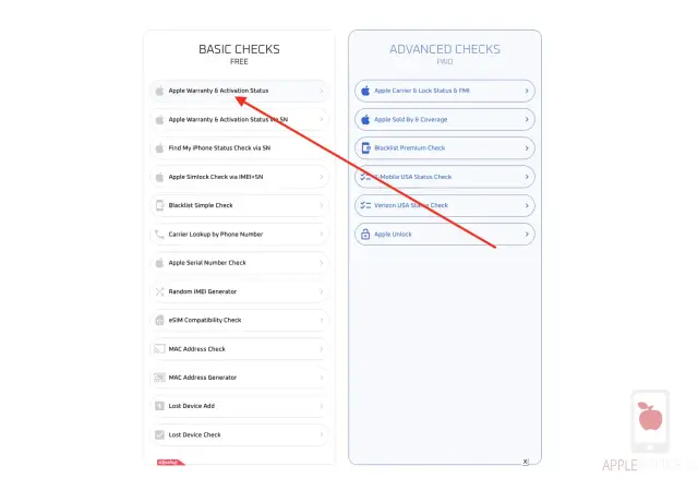 Jak sprawdzić datę produkcji iPhone? Kliknij "Apple Warranty & Activation Status" lub "Apple Serial Number Check" na stronie.