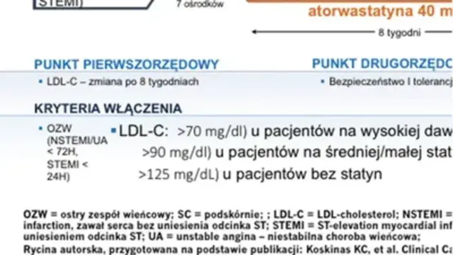 Kryteria włączenia do badania nowego leku na niewydolność serca: LDL-C >70 mg/dl u pacjentów na wysokiej dawce statyn.
