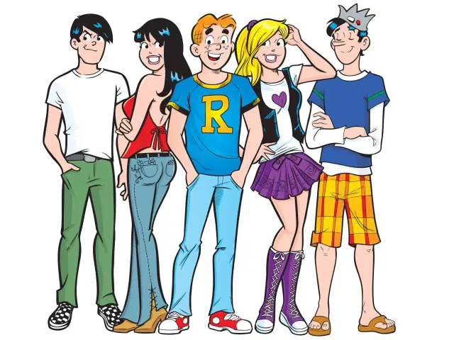 Archie i jego przyjaciele, Betty, Veronica, Jughead i Reggie, pozują do zdjęcia.