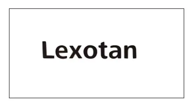 Napis "Lexotan" czarnymi literami na białym tle.