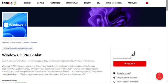 Licencja Windows 11 PRO 64bit dla firm, wieczysta, na 1 komputer PC. Szybszy, wydajniejszy i bezpieczniejszy system.