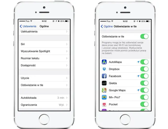 Odświeżanie aplikacji w tle iPhone - Kontroluj baterię i dane