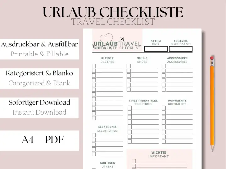 Urlaubscheckliste zum Abhaken - entspannt packen und losfahren