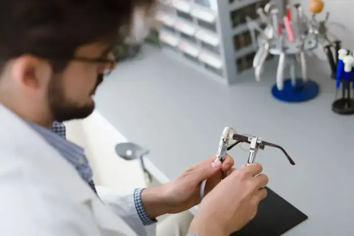 Optometrysta precyzyjnie naprawia okulary. Zastanawiasz się, ile kosztuje wymiana oprawek w okularach?
