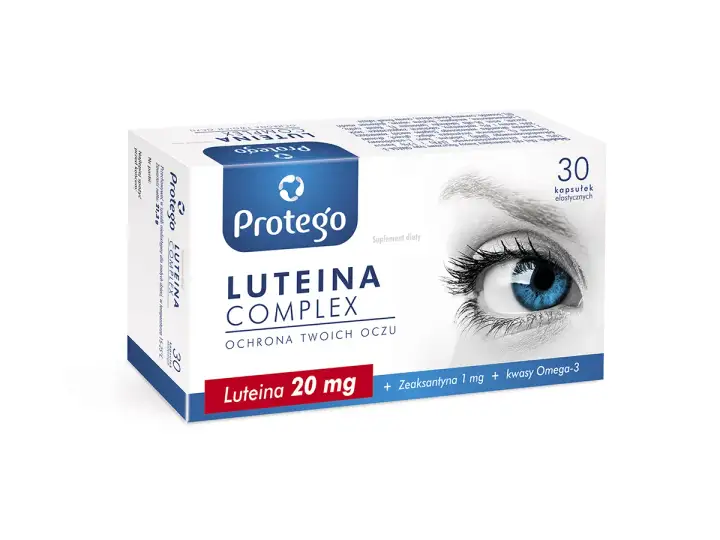 Opakowanie suplementu diety Luteina Complex z zeaksantyną 1 mg, wspierające ochronę oczu.