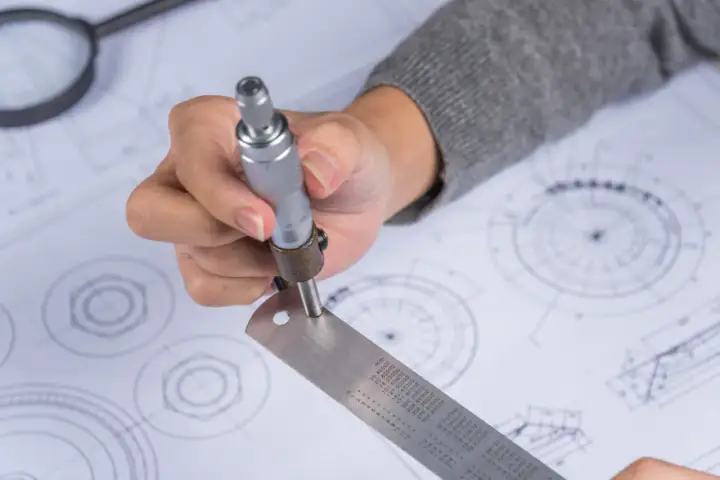 Precyzyjne pomiary na rysunku technicznym, kluczowe dla pisania programu CNC krok po kroku.