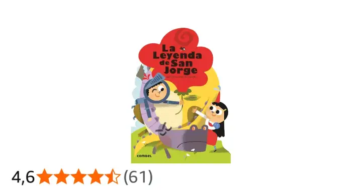 Ilustración de la leyenda de San Jorge para niños: un caballero, una princesa y un dragón amigable.