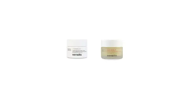 Dos tarros de Sensilis: uno de UPGRADE [AR] y otro de CALM IN BALM. Opiniones positivas para estos productos de cuidado facial.