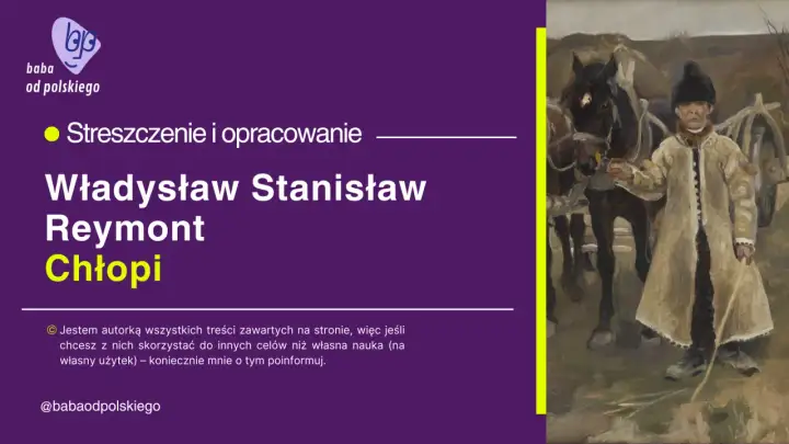 Obraz przedstawia chłopca w tradycyjnym stroju, stojącego obok konia i wozu.