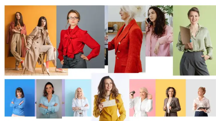 Kobiety w stylizacjach biznes casual: od płaszczy i eleganckich bluzek po marynarki i spodnie.