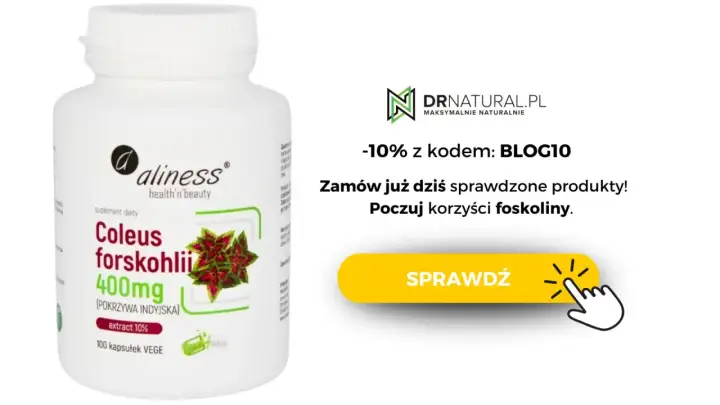 Suplement diety Aliness z pokrzywą indyjską (Coleus forskohlii) 400mg. 100 kapsułek vege. Odkryj korzyści foskoliny!