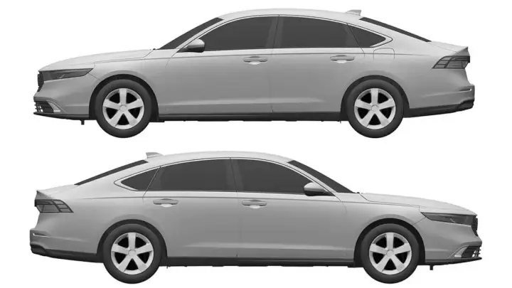 Dwie sylwetki samochodów Honda Accord, pokazujące ewolucję designu różnych generacji.