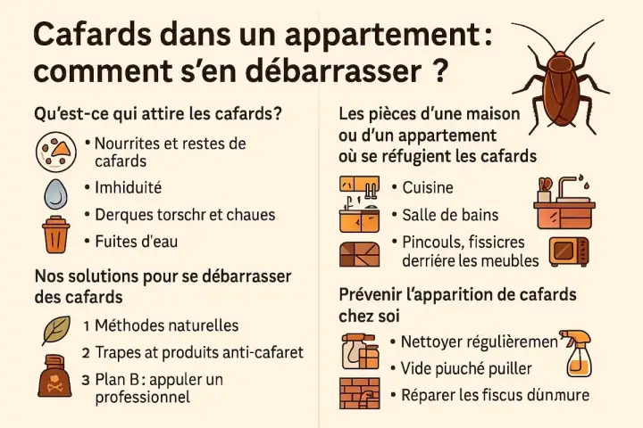 Infographie sur les cafards dans un appartement : causes, lieux de refuge et solutions. Que faire pour s'en débarrasser ?