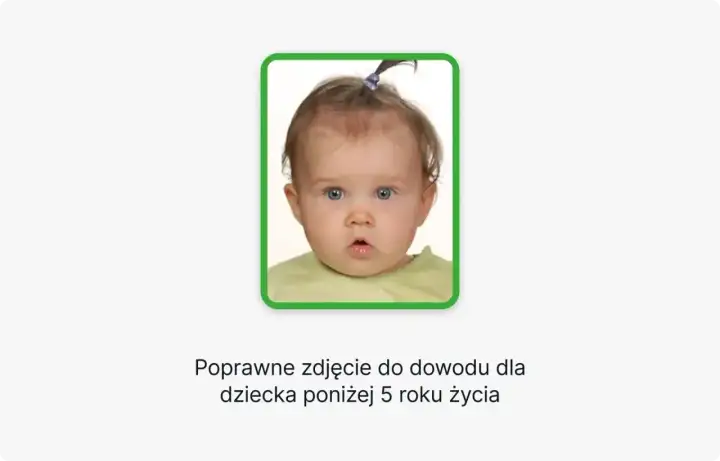 Urocze dziecko z niebieskimi oczami i kucykiem, idealne zdjęcie do paszportu dla malucha poniżej 5 roku życia.