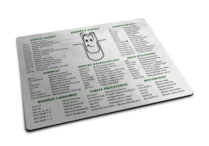 Arkusz kalkulacyjny z listą skrótów Excel. Znajdziesz tu pomocne **excel shortcuts cheat sheet** do szybkiej pracy.