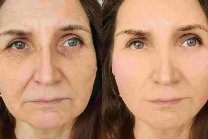Prima e dopo: un lifting occhi che trasforma rughe profonde in pelle liscia e luminosa.